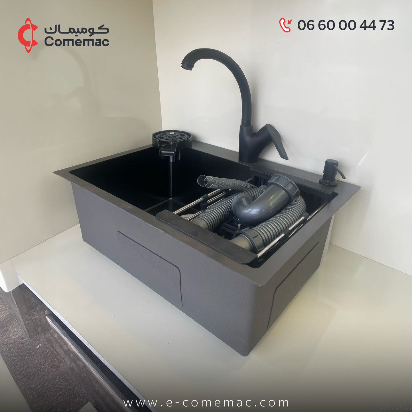 Évier 60×45 cm avec mitigeur et lave-verre